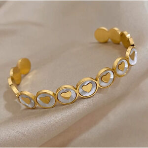 Gold Hearts Stainless Steel Cuff